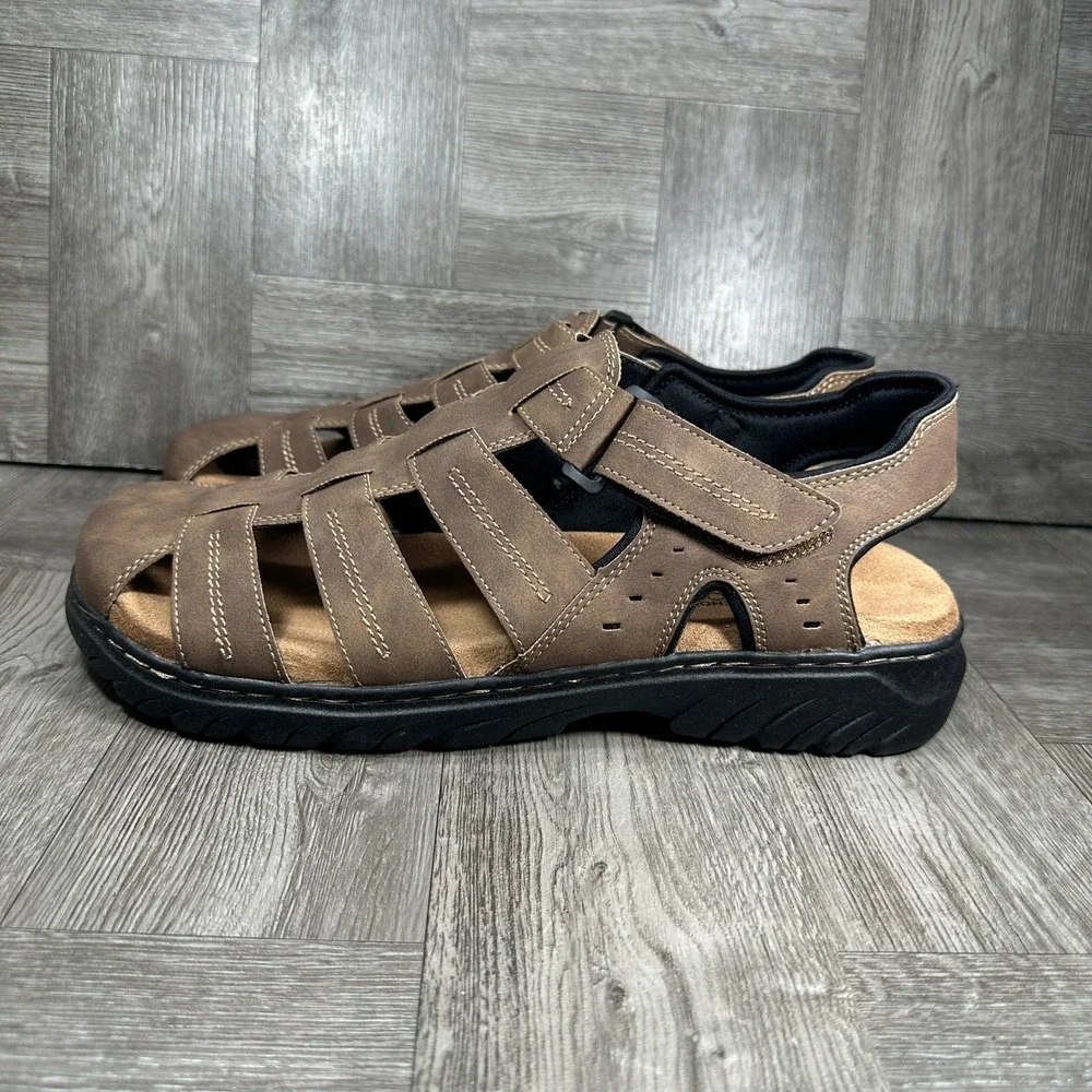 Dr. Scholl's Candid Fisherman Sandals Mens 12 Brown Comfort Memory Foam NEW